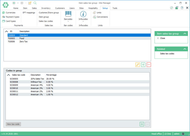 Item Sales Tax Group