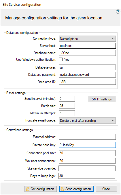 Site Manager Configuration dialog